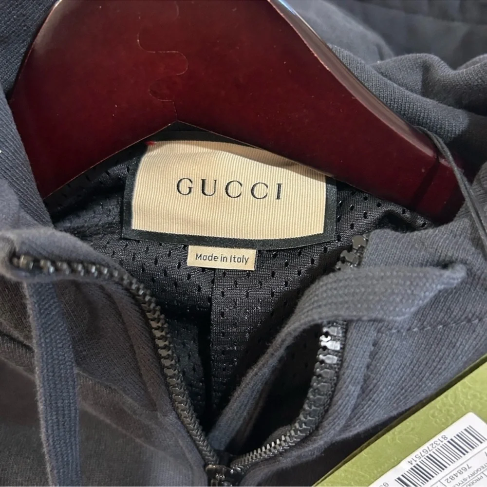 Men’s Gucci, cotton jersey, zip jacket/hoodie signature GG supreme XL